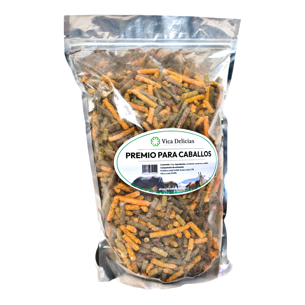 Bolsa de 2kg con pellets vegetales como premio para caballos